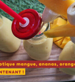 Smoothie exotique mangue, ananas, orange, citron